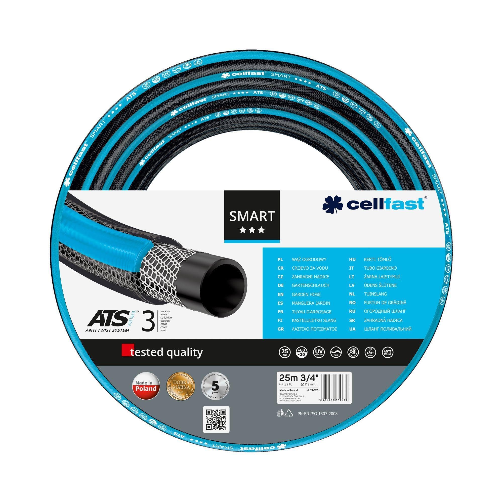 Cellfast Garden Hose SMART 3/4” 25m, Flexible and Three-layer Hose, Resistance to UV, Internal Part Resistant to Algae, 13-120