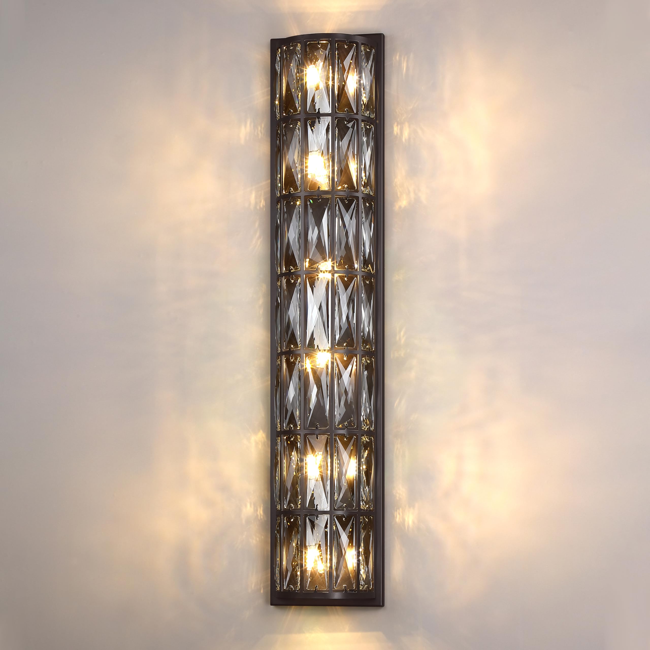 Photo 1 of Dolaimi House 6 Light Modern Concise 30.4" Polyhedral Crystal Shade Wall Sconce Light Fixtures,Oil Rubbed Bronze Finish for Bathroom,Bedroom Living Room Bedside G9 Base