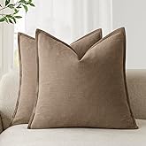 Foindtower Pack of 2, Decorative Linen Soild Throw Pillow Covers Soft Accent Cushion Case Boho Farmhouse Pillowcase for Couch Sofa Bedroom Living Room Home Decor 22 x 22 Inch Light Brown