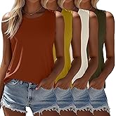 Ficerd 4 Pack Women's Sleeveless Tops, Casual Summer Loose Fit T Shirts Solid Color Tunic Tank Tops Ladies' Crew Neck