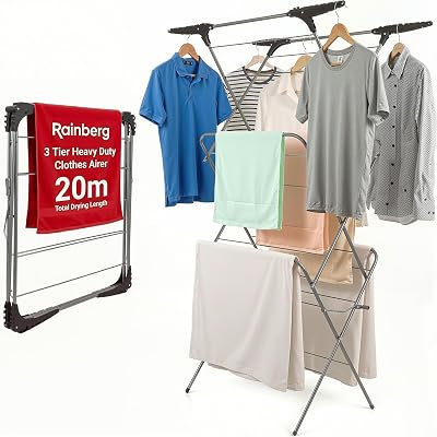 Rainberg 3 Tier Clothes Airer Indoor/Outdoor Drying Rack, 20m Space Saver