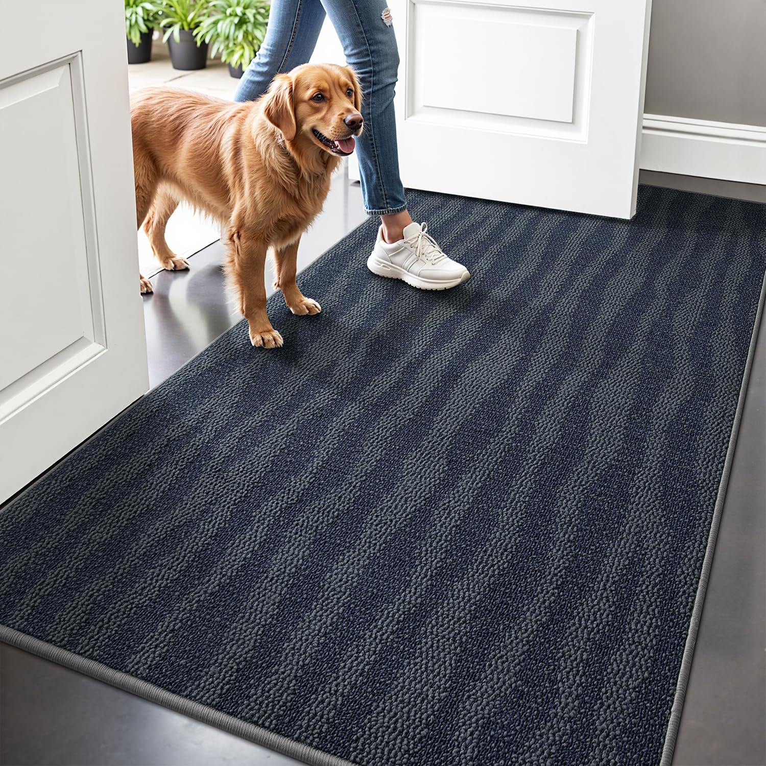 Photo 1 of LUMI Ultra Thin Door Mat Indoor Entrance, Washable Entryway Mat with Non Slip Rubber Backing, Stain&Fade Resistant Doormat for Floor, Hallway, Porch, 32"x47", Wave