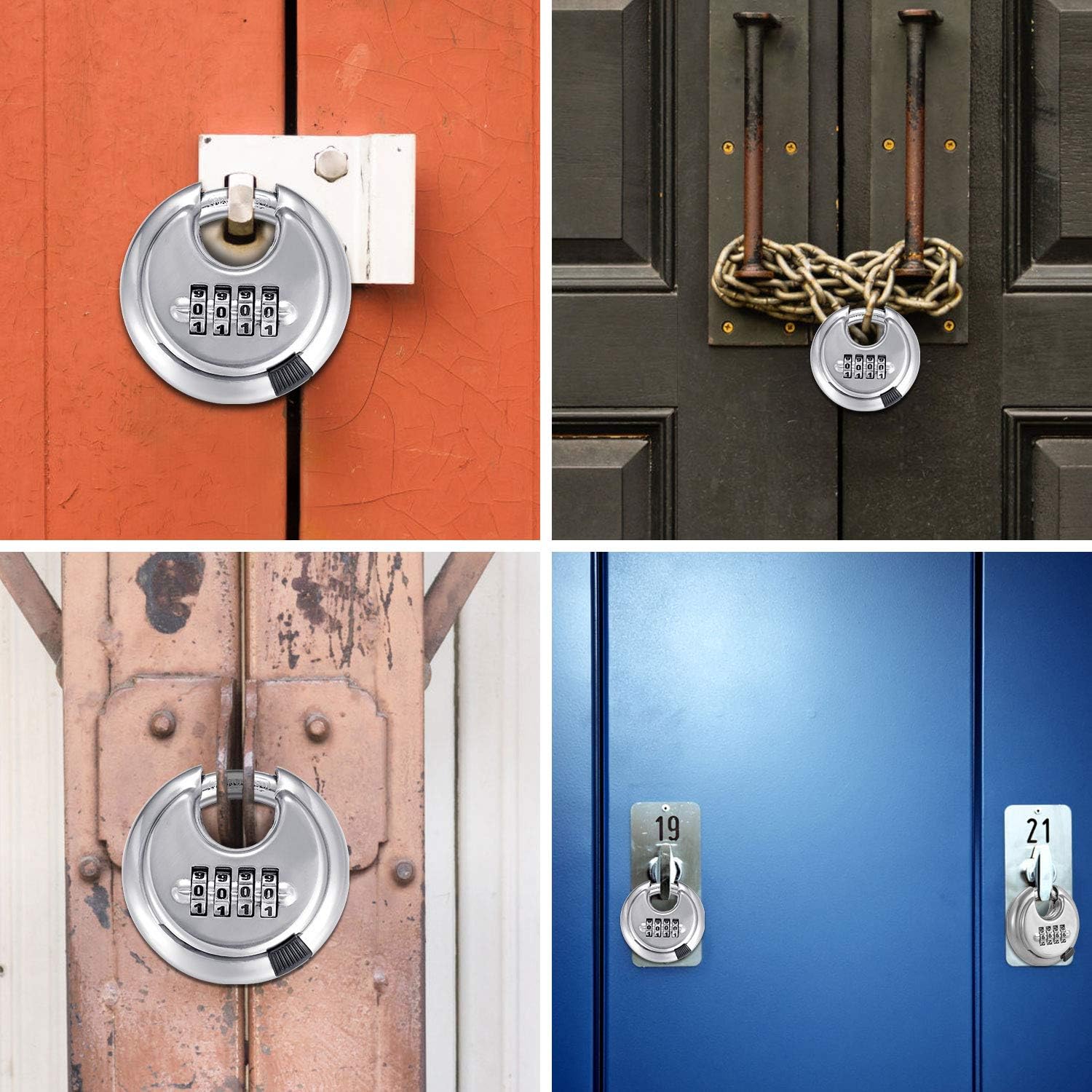 4 Digit Combination Disc Padlock with Hardened Steel Shackle Outdoor Combo Gate Lock for Sheds, Storage Unit, Garage, Fence, Trailer Tongue (2 Pack) - - 