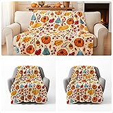 Fanfanwin 2 Pcs Large Thanksgiving Fall Blankets Pumpkins Orange Maple Leaf Soft Warm Plush Throw Fleece Cozy Lightweight Flannel Blankets for Living Room Couch Bed Chair Dorm Outdoor, 60"x80"