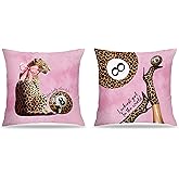 FITIE Trendy Leopard Lucky 8 Ball Cheetah Pillow Covers 18x18, Cheetah Print Room Decor, Preppy Pink Coquette Bow Leopard Boots Decorative Throw Pillow Covers for Girls Bedroom Apartment, Set of 2
