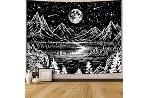 Lunerfex Moon Mountain Tapestry Black and White Wall Tapestry Celestial Landscape Tapestry Wall Hanging for Bedroom and Living Room Decor Mountain Moon 44×60 Inches