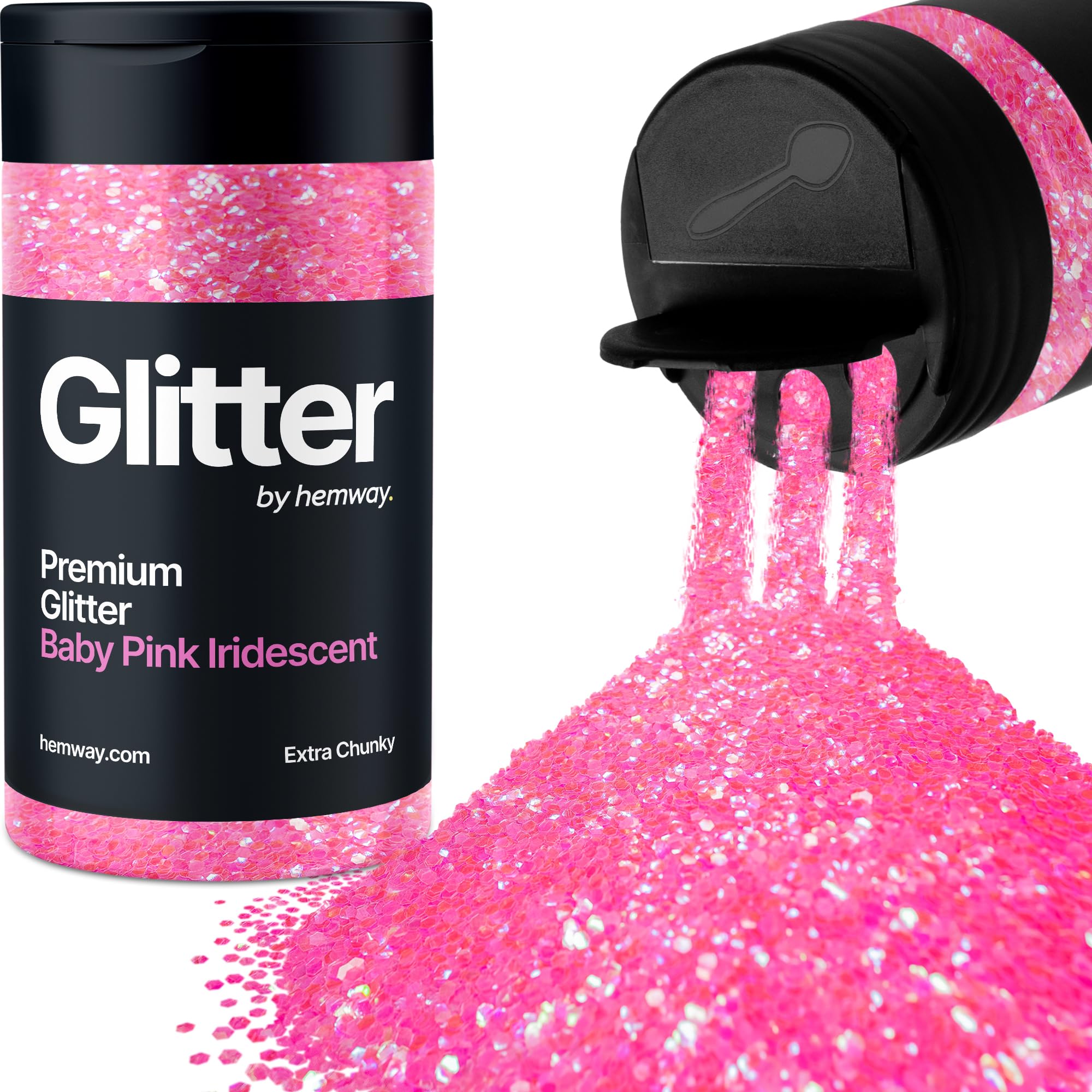 Baby Pink Iridescent Glitter Shaker, 130g Extra Chunky Glitter, Crafts 1/24" Metallic Flake Baby Pink Sequins, Resin & Epoxy Crafts, Decorating, Halloween, Christmas Nail, Face, Hemway