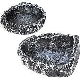 Reptile Water Dish Food Bowl for Bearded Dragon Tank Accessories, Reptile Rock Feeder for Tank 2 Pack Corner Resin Terrarium Bowl for Leopard Gecko Hermit Crab Tortoise Snake, Black