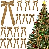 FENBORY 16 Pcs Champagne Christmas Bows Decor Tree Vintage Velvet Ribbon Bow Wreath Ornaments for DIY Xmas Thanksgiving Day Home Decoration Gift (5 x 10 Inch, Width of 1")