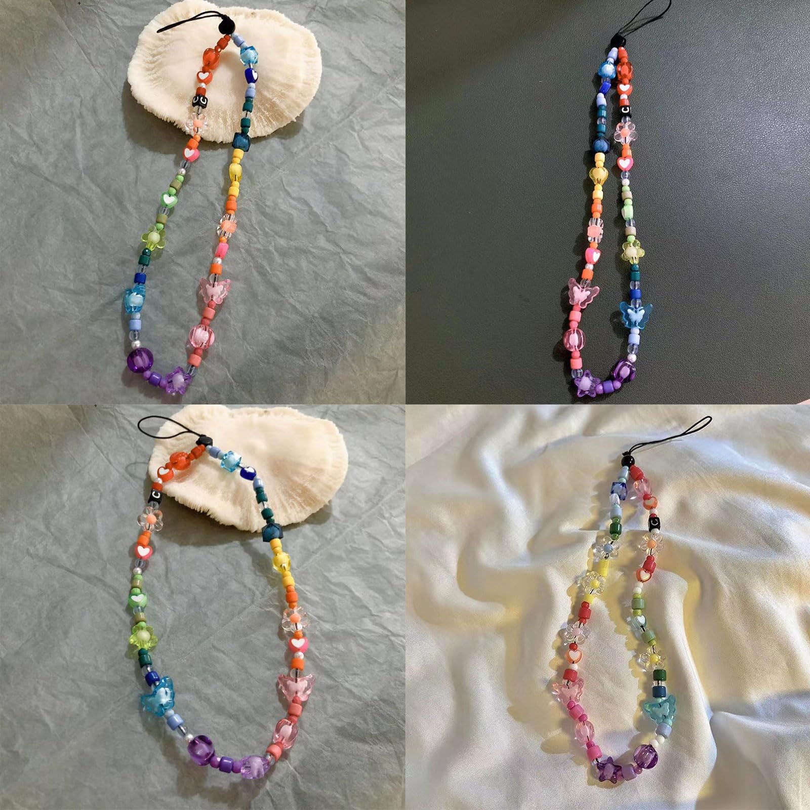 LIANXUE Phone Strap Lanyard With Butterfly Rainbow Beaded Chain for Girls - Acrylic Wrist Strap