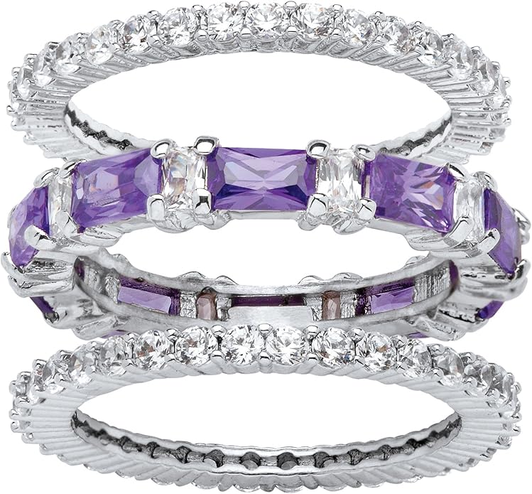 Seta Jewelry Platinum Plated Emerald Cut Purple Crystal and