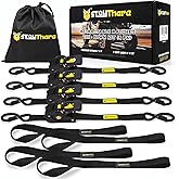 Stay There Retractable Ratchet Straps (4-Pack) - 1 Inch x 7 Feet (1100lb Break Strength) - Heavy Duty Auto Self Retracting Tie Down Straps for Truck, Cargo Trailer, Motorcycle & More - Black