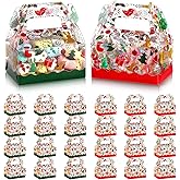 Gueevin 24 Pcs Christmas Cookie Gift Boxes with Handles for Holiday Xmas Party Favor Supplies Candy Treat Cardboard Cookie Boxes(Cute, Red and Green)