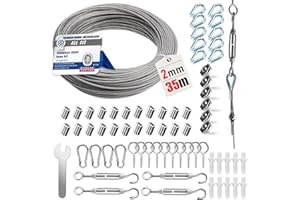 Angooni 65 Pieces Steel Cable Kit, 115ft 1/16 Stainless Steel Wire Rope Kit, Tension Wire Rope 304 Stainless Steel Kit, Steel
