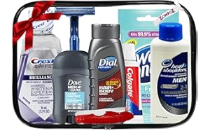 ZOMPOZ Valentine's Day Travel Toiletries Kit Gift for Men, Travel Bag of Hygiene Essentials for Bath, Shaving and Personal Care, 8 Mini TSA Approved Items in Reusable Zipper Bag, Perfect for On-The-Go