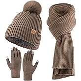 Passionbility Womens Winter Beanie Hat Scarf Gloves Set, Knitted Scarf and Hat Touchscreen Gloves Gift for Women 3 in 1 Set
