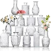 Glass Bud Vase Set of 16, Small Flower Vases, Glass Vases for Centerpieces, Vintage Home Table Decorations Bud Vases (16 Pcs, Clear)
