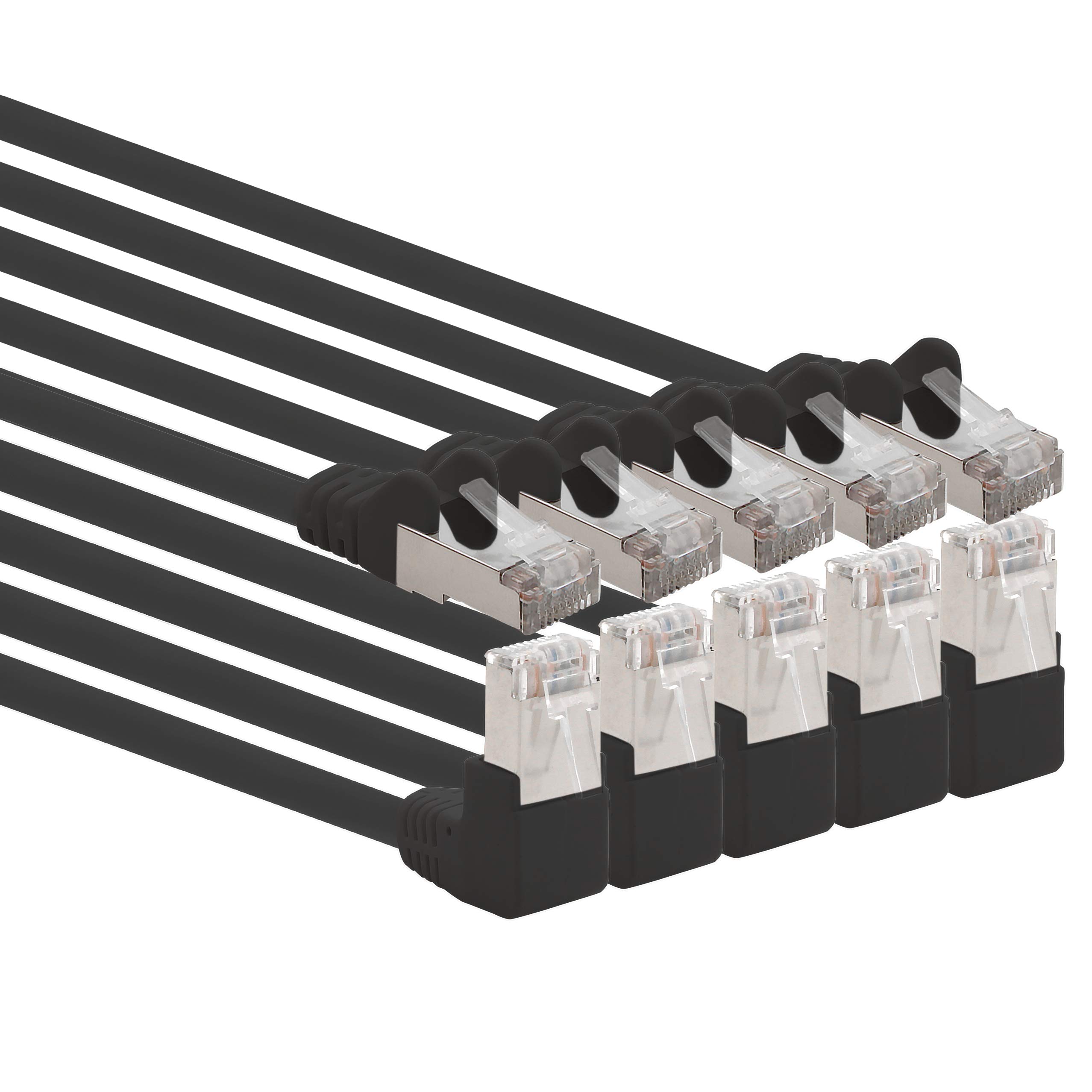 1aTTack.de 366190 Cat.6 network cable angle 90 degrees 2m - black - 5 pieces - Cat6 patch cable (SFTP PIMF) 1000Mbit/s Rj 45 connector - 5 x 2m meters black