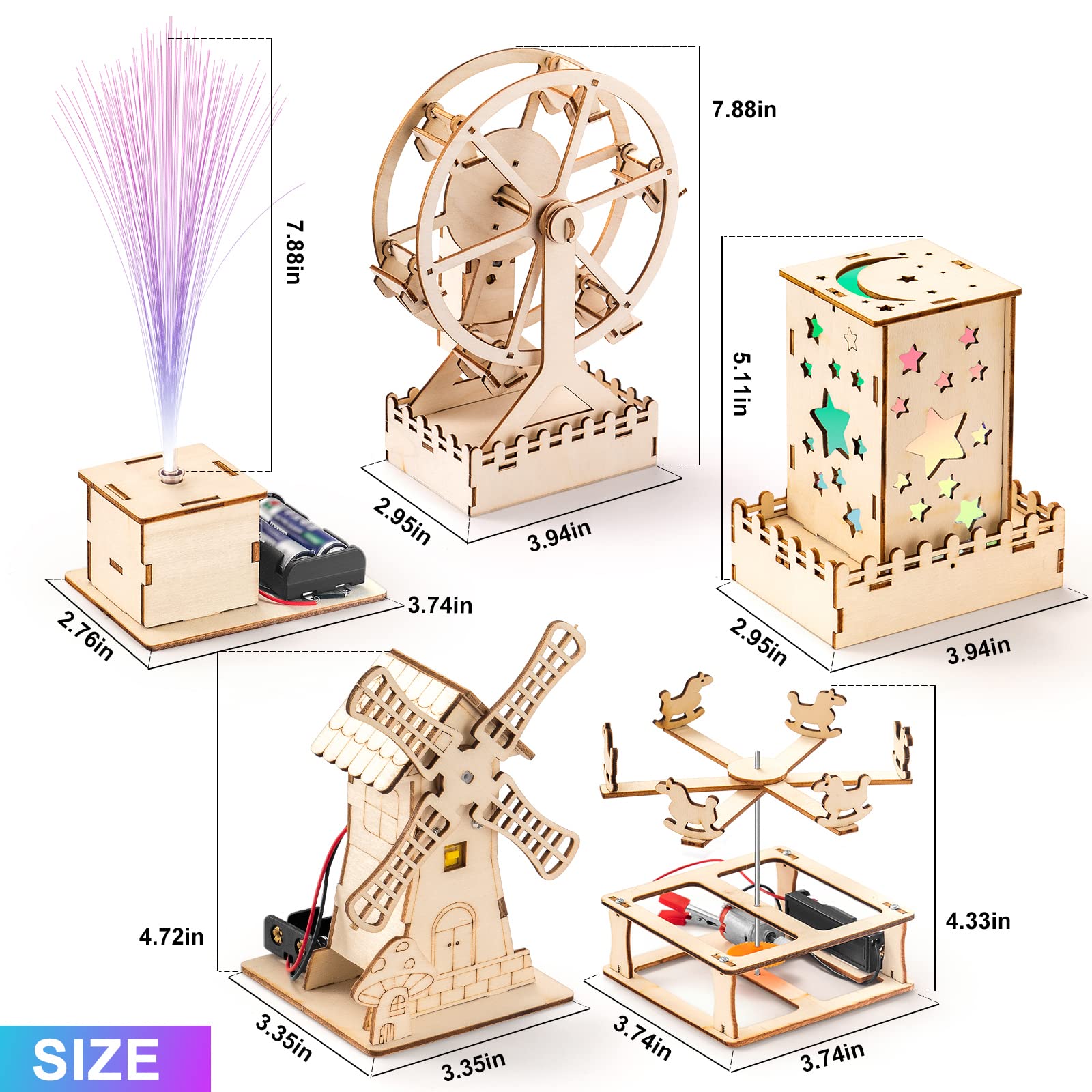 Yutin 5 Individual STEM Science Kits for Kids, Wood Arts and Craft Kits, STEM Toys for Boys Girls Age 8-12 5-7 8 10 12 13 14 Gift Idea, 3D Puzzles Building Engineering Model Set