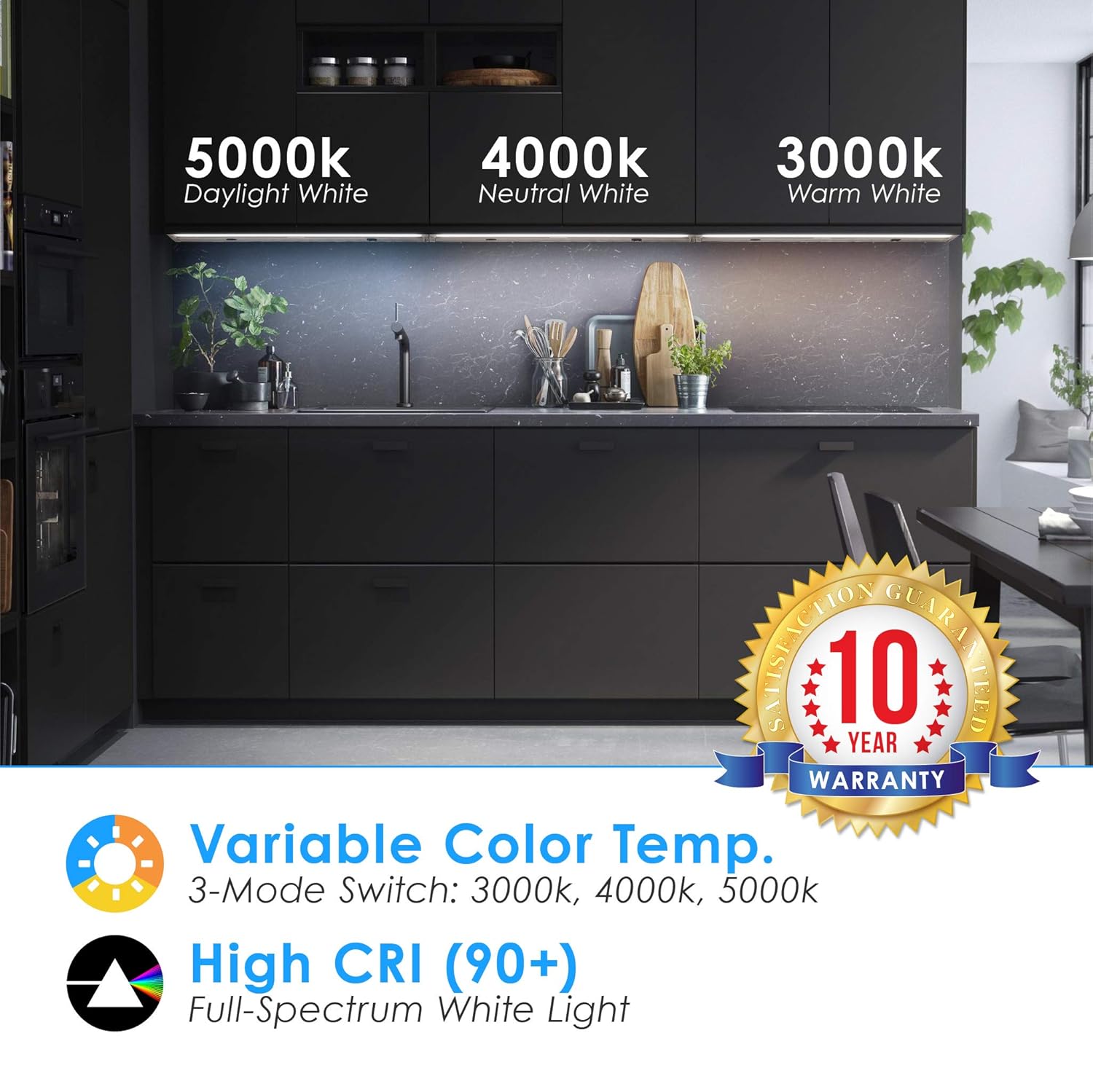 22 Led Under Cabinet Light Fixture Edge Lit Tri Color 3000k 4000k 5000k All In One Fixture Dimmable 10w 750 Lumens 120v Cri90 Ul And Energy Star Certified Bronze Finish 5 Yr Warranty Tools