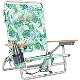 Tommy Bahama 5-Position Classic Lay Flat Backpack Beach Chair with Cooler and Cup Holder, Portable Folding Beach Chair for Tanning, Tropical Leaves