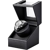 Watch Winder for Automatic Watches: Automatic Single Watch Winder Box | Japanese Quiet Motor, Anti-Magnetic Design, USB-C or Battery Power, Adjustable Pillow, Black Carbon Fiber, Gift for Men