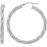 Kooljewelry 14k White Gold 3x30 mm Bold Braided Round Hoop Earrings