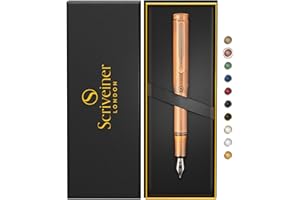 Scriveiner Luxury EDC Fountain Pen (Fine), Stunning Heavy Brass Pocket Pen, Hand Brushed Copper Finish, Schmidt German Nib Converter, Best Writing Pen Gift Set for Men Women, Nice Fancy Designer Pen