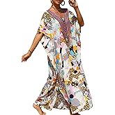 Yanziliu Women's V-Neck Batwing Sleeve Kaftan Dress Lightweight Beach Swimwear Cover Up for Mumu Tropical Vacation