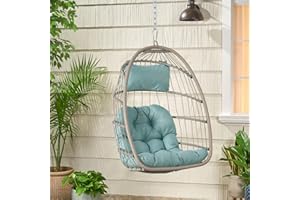 Relyblo Hanging Egg Chair, Indoor Outdoor Swing Egg Basket Chairs with UV Resistant Cushions 350lbs Capacity for Patio Wicker Backyard Balcony Xmas Gift,Dark Stand, Light Blue
