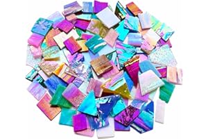 PALJOLLY Iridescent Mosaic Glass Pieces Stained Glass Sheet Scraps for Crafts, Mosaic Tiles Supplies Kit, Variety of Rainbow Iridized Colors and Shapes, 35oz Value Pack
