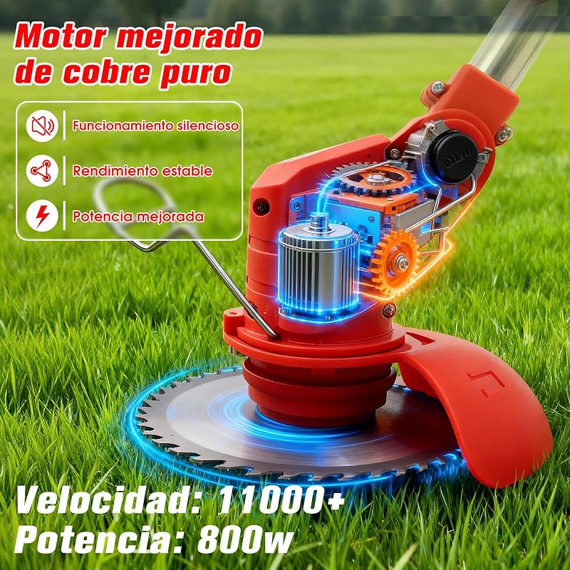 Desbrozadora a batería, desbrozadora eléctrica a batería, Equipada con 2 baterías y 4 Cuchillas, cortacésped Plegable de 800 W, Adecuado para Cortar el césped de Jardines y arbustos
