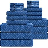 Smuge 18-Piece Bath Towel Set, Include 6 Bath Towel Sheets, 6 Hand Towels and 6 Washcloths - Highly Absorbent Quick Dry 100% Microfiber,Ultra Soft Bathroom Towel Set (Navy Blue)