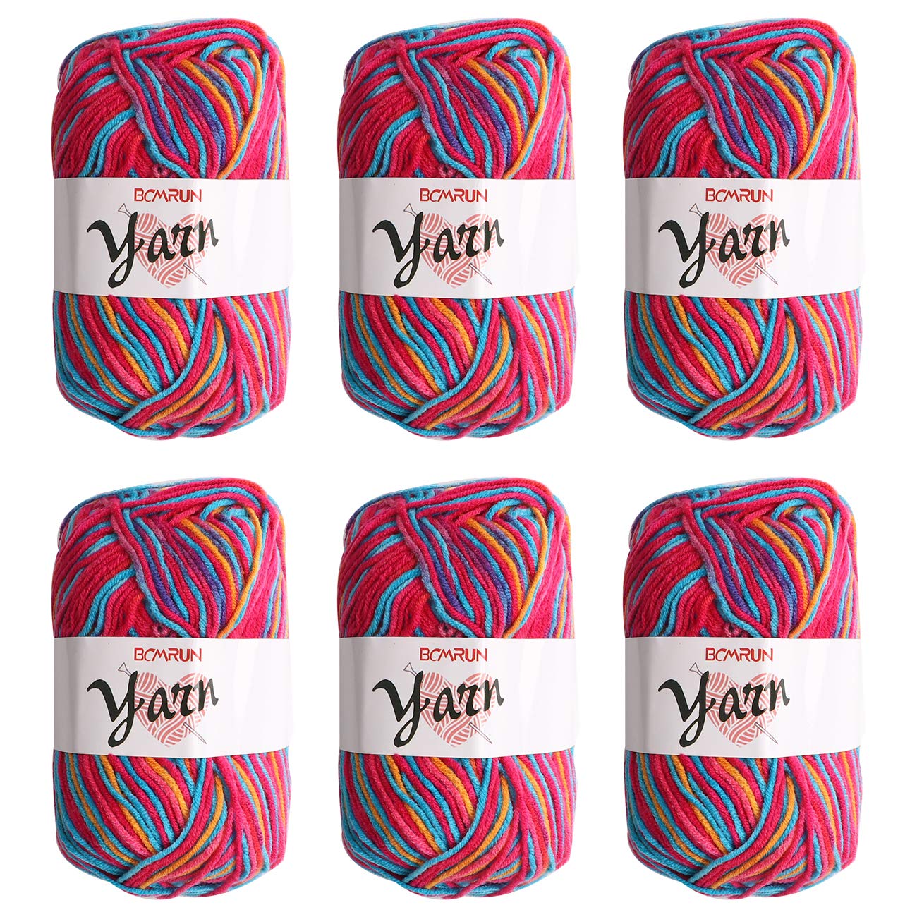 Knitting Wool Yarn Scarf Sweater 6 x 50g Double Knitting Yarn Set Cotton and Ball Large Assorted Colors 100% Acrylic for Crochet Knitted Assorted Colors -Hot