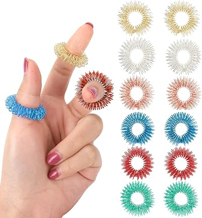 Abeillo 12 Pcs Acupressure Rings Spiky Finger Massagers Stainless Steel