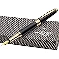 ZenZoi Matte Black Fountain Pen – Elegant Executive Pen for Men, Women. Premium Writing Medium 18k Gilden Nib. Luxury Pen Gift Set, Converter, 2 Ink Refills. Upscale, Professional Pen