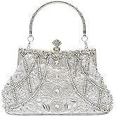 lapulio Vintage floral leaf beads sequins evening bag Elegant Clutch for Women for Brides, Proms, Parties, and Formal