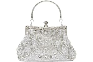 lapulio Vintage floral leaf beads sequins evening bag Elegant Clutch for Women for Brides, Proms, Parties, and Formal