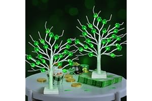MOSOAN 2 Pack 24 Inch St Patricks Day Decorations Shamrock Tree Lights, USB/Battery Operated Saint Patricks Day Decor Tree with 24 LED Shamrock Lights, St. Patrick's Day Lights for Home Table Office Party