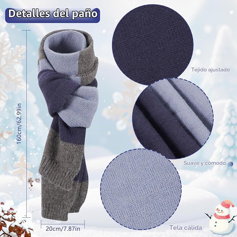 Conjunto de chapéu e cachecol de inverno para crianças, chapéu quente de malha de inverno, aquecedor de pescoço, luvas mágicas às riscas para crianças dos 5 aos 12 anos — foto 4 de 7
