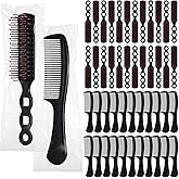 Baderke 48 Pcs Combs Set Bulk Hair Brushes for Homeless Individually Wrapped Hair Brush and Comb for Women Hotel Nursing Charity Travel(Black)