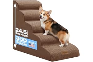 Miorun Dog Stairs for High Beds Up to 26-30", 5-Step Foam Pet Ramp with Washable Cover, Gentle Slope Steps, Bed & Couch Ladder for Small Medium Dogs & Senior Cat, Puppy Stairs to Get on Tall Furniture