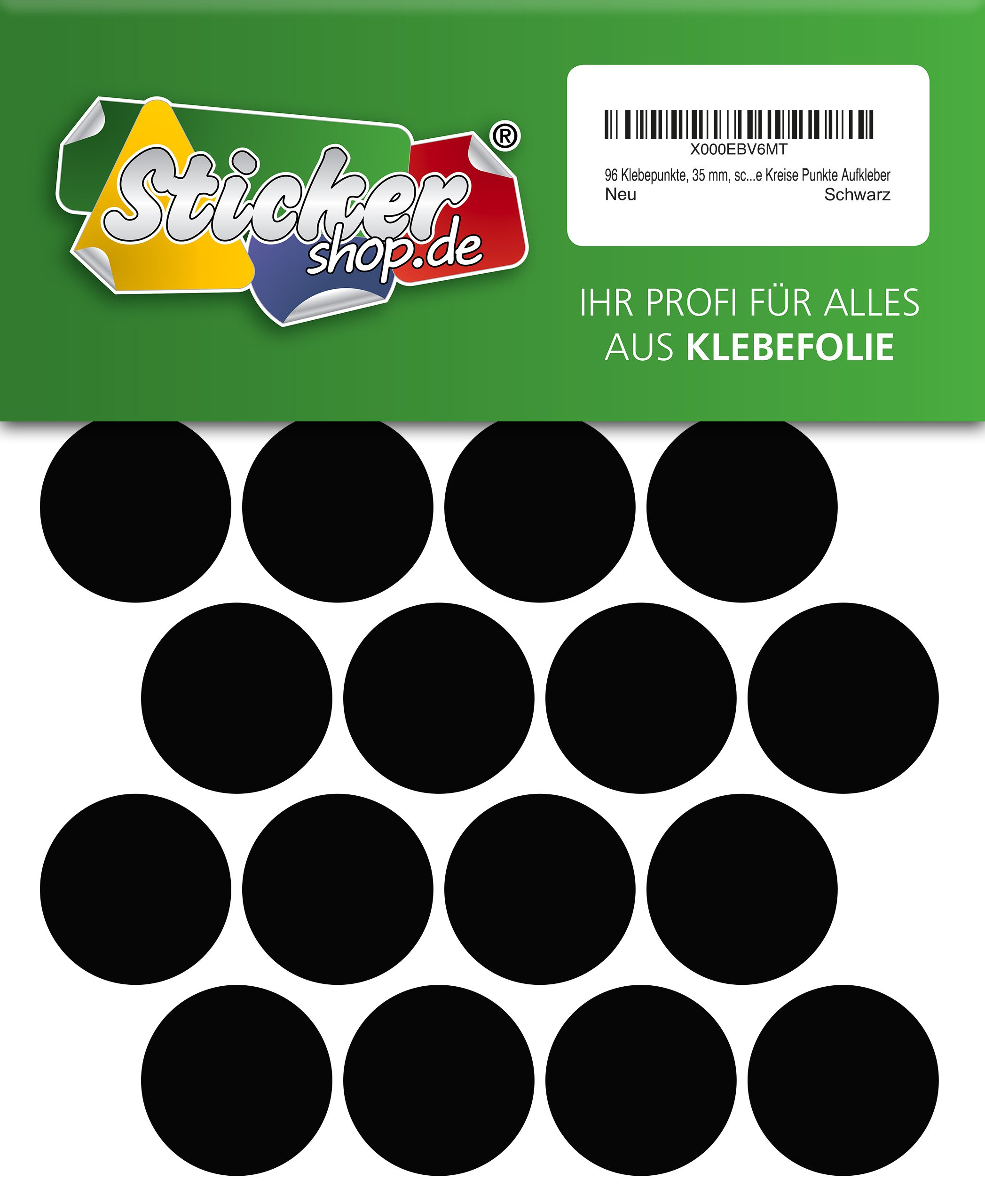 WP Klebepunkte 35 mm - 96 Black PVC Film Marking Dots, Waterproof, Weather-Resistant, UV-Resistant