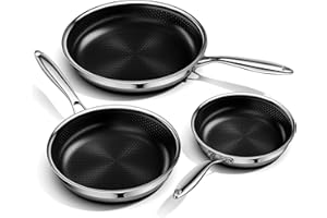 Innerwell Nonstick Frying Pan Set,8 Inch&9.5 Inch&11 Inch Tri-Ply Hybrid Stainless Steel Ceramic Frying Pan Kitchen Cooking P