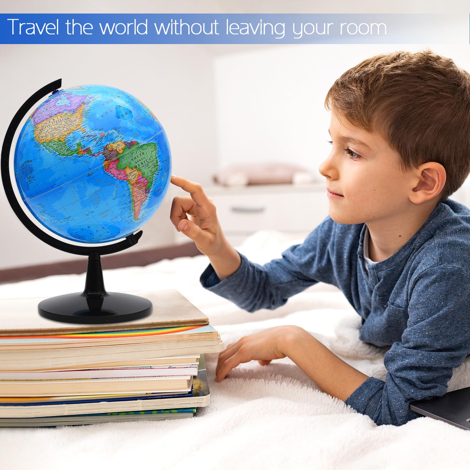 World Globe for Kids Learning, 12 inch Interactive Globe for Children with Stand, Self-Assembled Spinning World Globes for Adults, Decorative Kids Room, Students Desk, Classroom, Adults Office