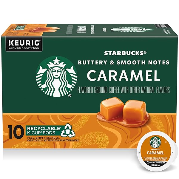 STARBUCKS K-CUP COFFEE PODS, CARAMEL FLAVORED COFFEE, NATURALLY...