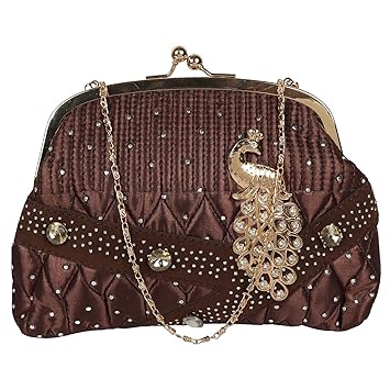 Cocksure Womens Fancy Brown Stylish Clutch Purse with Chain or Sling