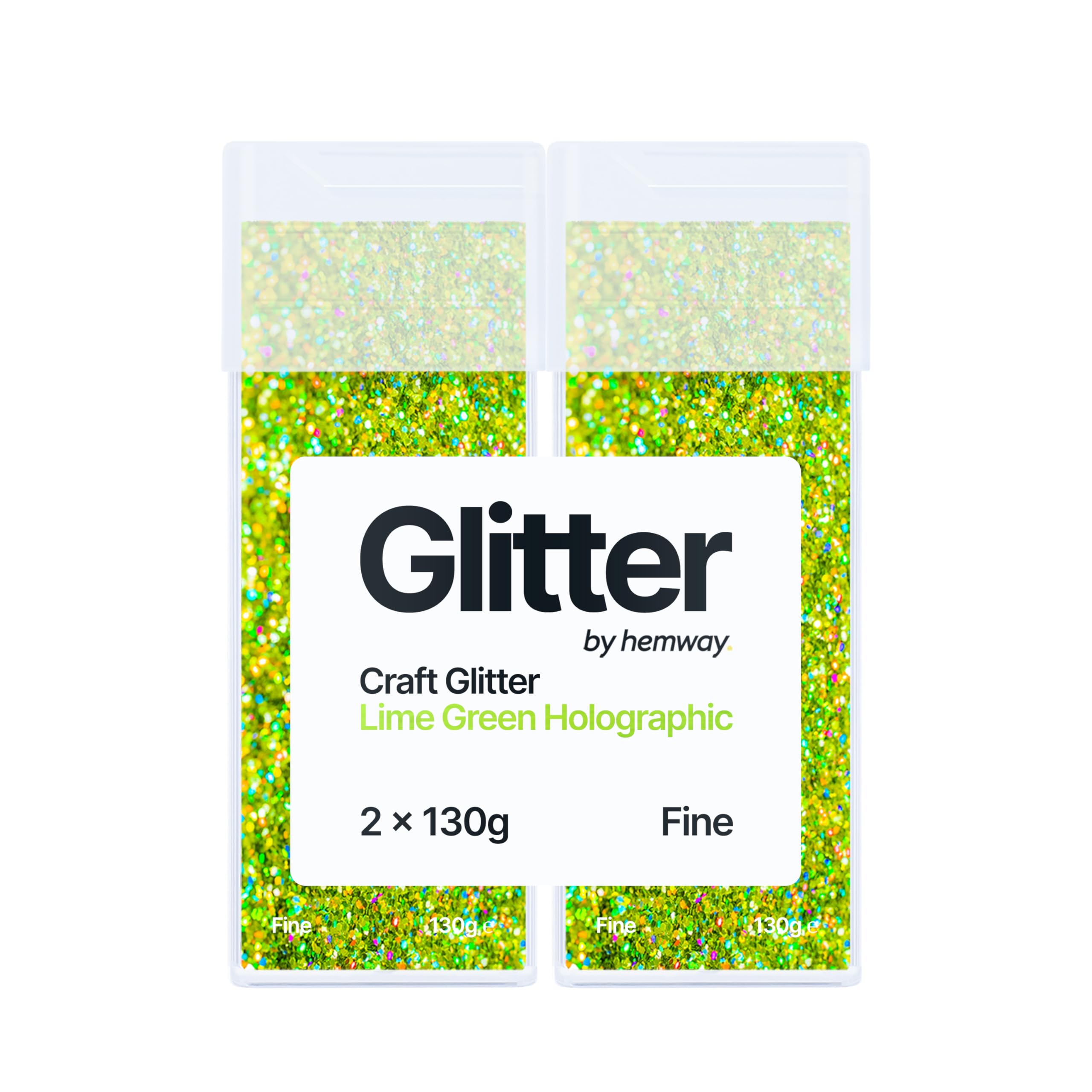 Hemway Glitter Shaker Lime Green Holographic 130g x2 Pack Fine, Craft Glitter Shakers for Resin & Epoxy Crafts, Christmas Art Supplies, Nail, Body, Face, Eye, Festival, Crafting, Slime, Sparkle