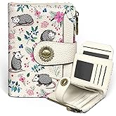Icycay Possum Wallet Women Small RFID Blocking Bifold, Credit Card Holder, Zipper Coin Pocket, Funny Opossum, Cute, PU Leather, Compact, Travel, 14 Card Slots, Cash Purse, Ladies Woman Female Girls