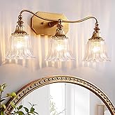 LmnLvn Gold Bathroom Vanity Light Fixture, 3 Lights Bathroom Lighting Matte Antique Brass Finish with Crystal Glass Shade, Go